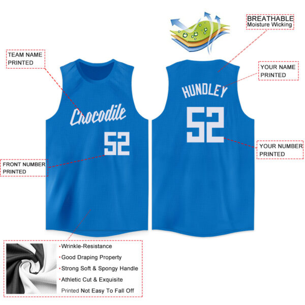 Custom Blue White Round Neck Basketball Jersey - Image 2