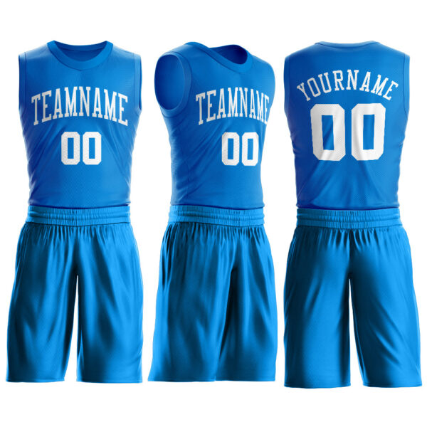 Custom Blue White Round Neck Suit Basketball Jersey - Image 2