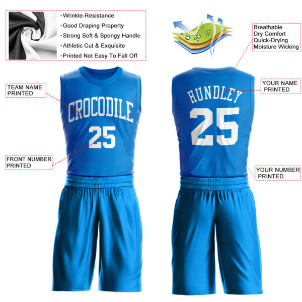 Custom Blue White Round Neck Suit Basketball Jersey - Image 3
