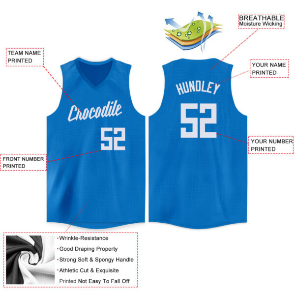 Custom Blue White V-Neck Basketball Jersey - Image 2