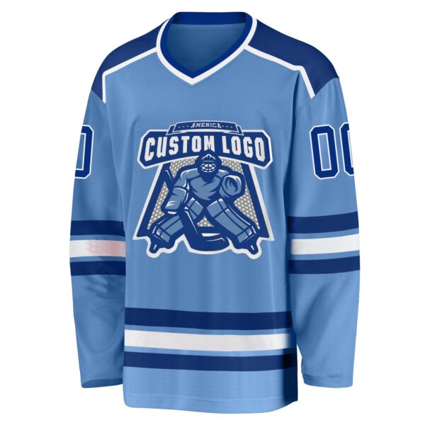 Custom Light Blue Royal-White Hockey Jersey - Image 2