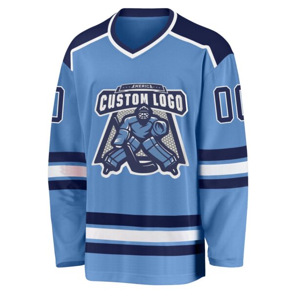 Custom Light Blue Navy-White Hockey Jersey - Image 2