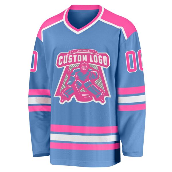 Custom Light Blue Pink-White Hockey Jersey - Image 2