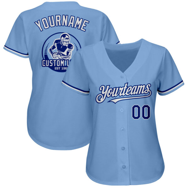 Custom Light Blue Royal-White Authentic Baseball Jersey - Image 2