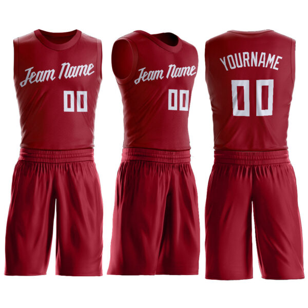 Custom Maroon White Round Neck Suit Basketball Jersey - Image 2