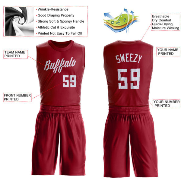 Custom Maroon White Round Neck Suit Basketball Jersey - Image 3
