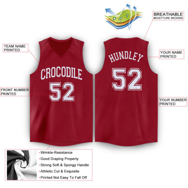 Custom Maroon White V-Neck Basketball Jersey - Image 2
