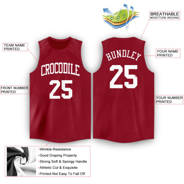 Custom Maroon White Round Neck Basketball Jersey - Image 2