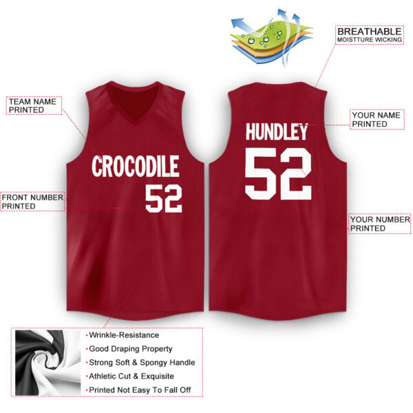 Custom Maroon White V-Neck Basketball Jersey - Image 2
