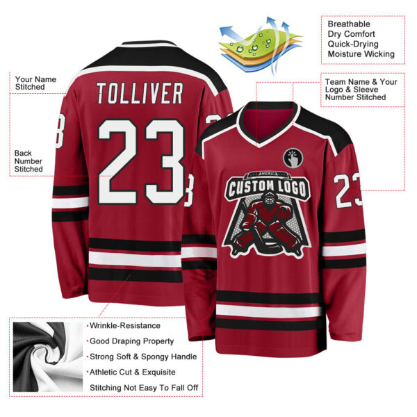 Custom Maroon White-Black Hockey Jersey - Image 3