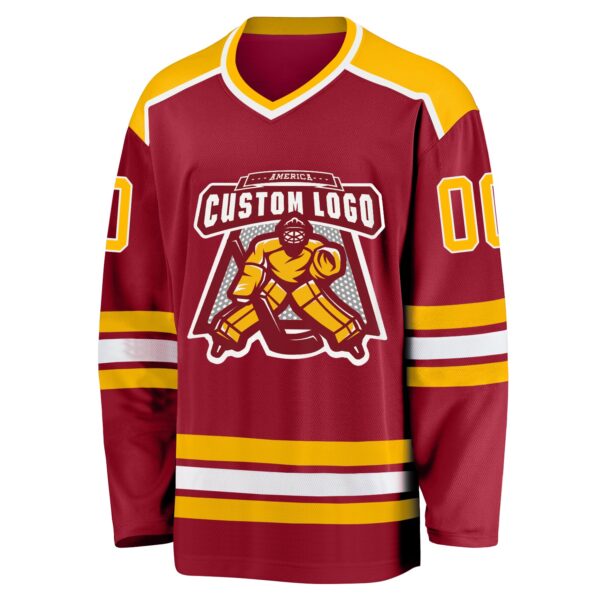 Custom Maroon Gold-White Hockey Jersey - Image 2