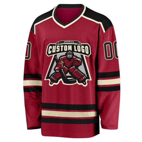 Custom Maroon Black-Cream Hockey Jersey - Image 2