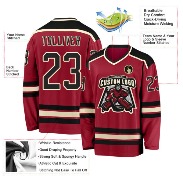 Custom Maroon Black-Cream Hockey Jersey - Image 3