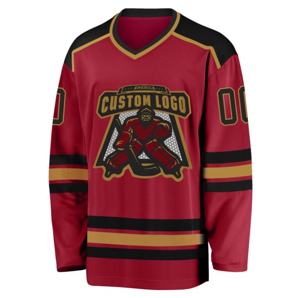Custom Maroon Black-Old Gold Hockey Jersey - Image 2