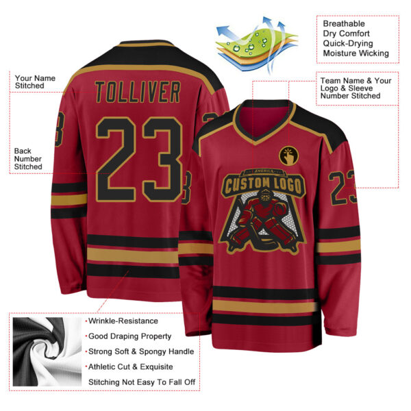 Custom Maroon Black-Old Gold Hockey Jersey - Image 3