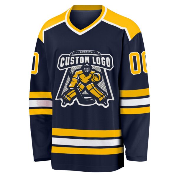 Custom Navy Gold-White Hockey Jersey - Image 2