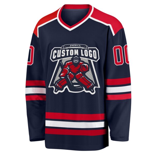 Custom Navy Red-White Hockey Jersey - Image 2
