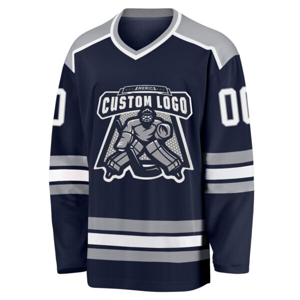 Custom Navy White-Gray Hockey Jersey - Image 2
