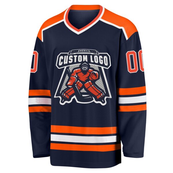 Custom Navy Orange-White Hockey Jersey - Image 2