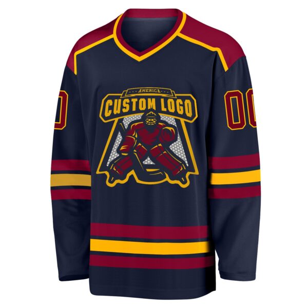 Custom Navy Maroon-Gold Hockey Jersey - Image 2