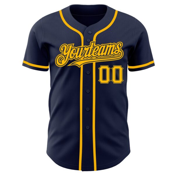 Custom Navy Gold Authentic Baseball Jersey - Image 2