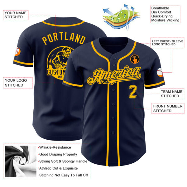Custom Navy Gold Authentic Baseball Jersey - Image 3