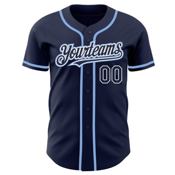 Custom Navy White-Light Blue Authentic Baseball Jersey - Image 2