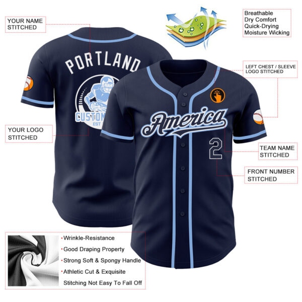 Custom Navy White-Light Blue Authentic Baseball Jersey - Image 3