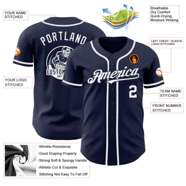 Custom Navy White Authentic Baseball Jersey - Image 3