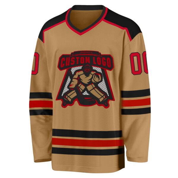 Custom Old Gold Red-Black Hockey Jersey - Image 2