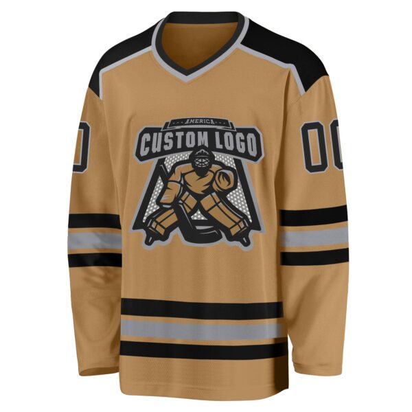 Custom Old Gold Black-Gray Hockey Jersey - Image 2