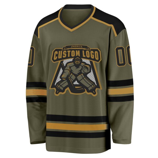 Custom Olive Black-Old Gold Salute To Service Hockey Jersey - Image 2