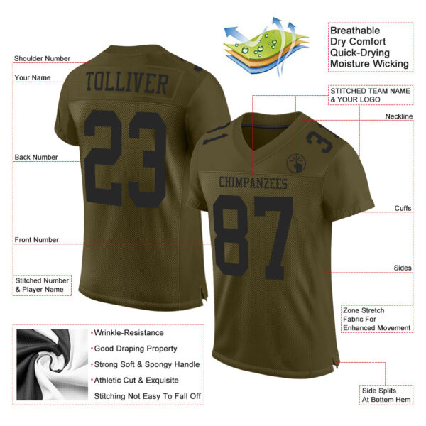 Custom Olive Black Mesh Authentic Salute To Service Football Jersey - Image 2