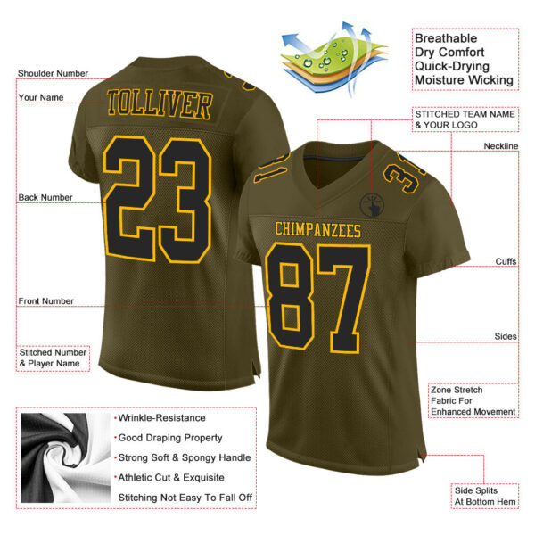 Custom Olive Black-Gold Mesh Authentic Salute To Service Football Jersey - Image 2
