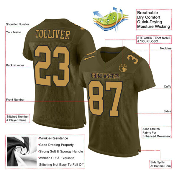 Custom Olive Old Gold-Black Mesh Authentic Salute To Service Football Jersey - Image 2
