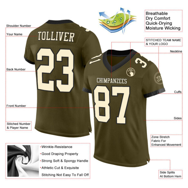 Custom Olive Cream-Black Mesh Authentic Salute To Service Football Jersey - Image 2