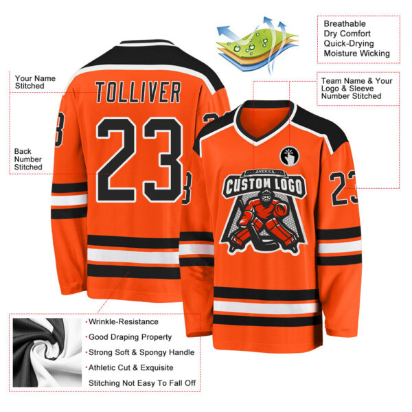 Custom Orange Black-White Hockey Jersey - Image 3