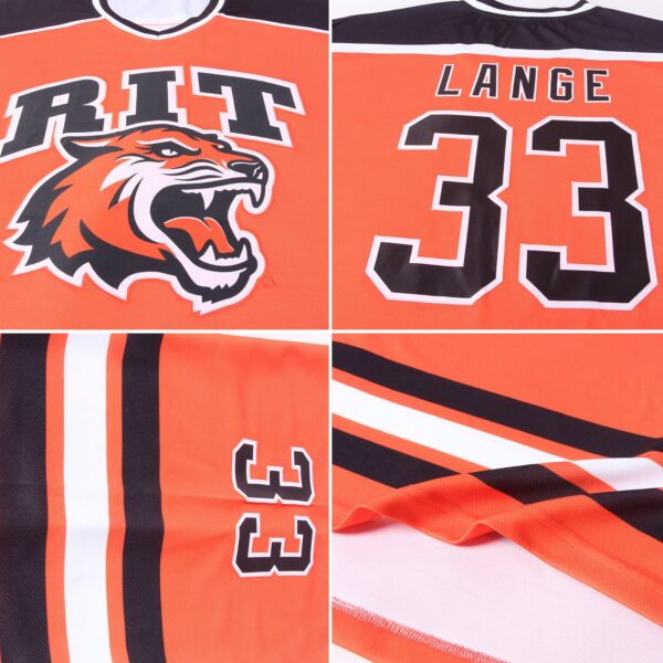 Custom Orange Black-White Hockey Jersey - Image 5