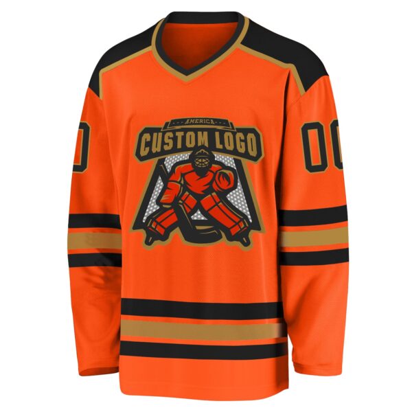 Custom Orange Black-Old Gold Hockey Jersey - Image 2