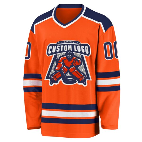Custom Orange Navy-White Hockey Jersey - Image 2