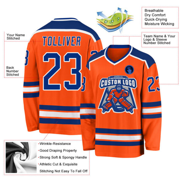 Custom Orange Royal-White Hockey Jersey - Image 3