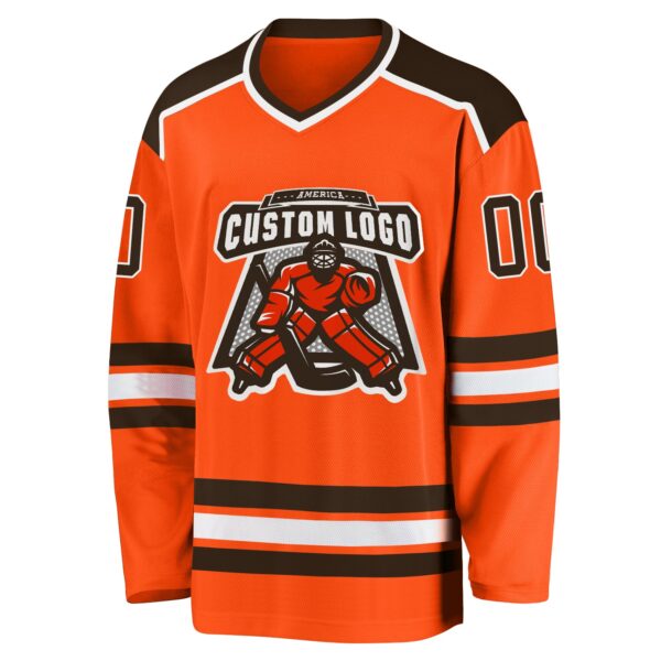 Custom Orange Brown-White Hockey Jersey - Image 2