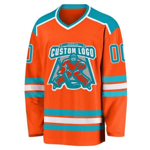 Custom Orange Teal-White Hockey Jersey - Image 2