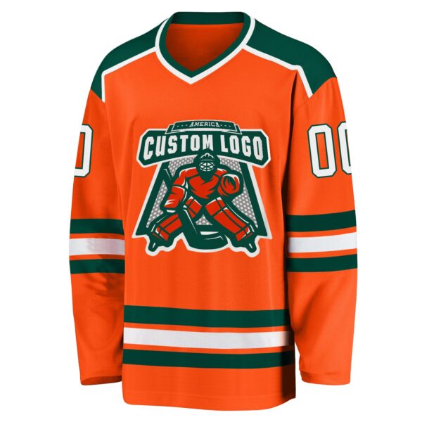 Custom Orange White-Green Hockey Jersey - Image 2