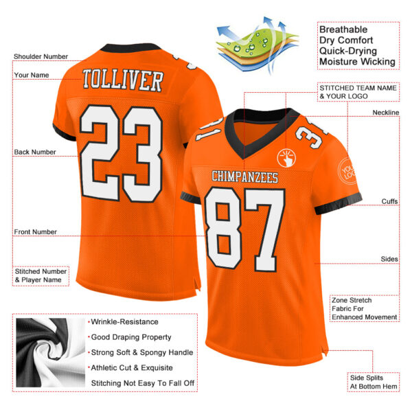 Custom Orange White-Black Mesh Authentic Football Jersey - Image 2
