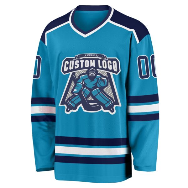 Custom Panther Blue Navy-White Hockey Jersey - Image 2