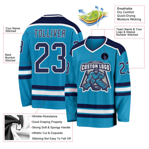 Custom Panther Blue Navy-White Hockey Jersey - Image 3
