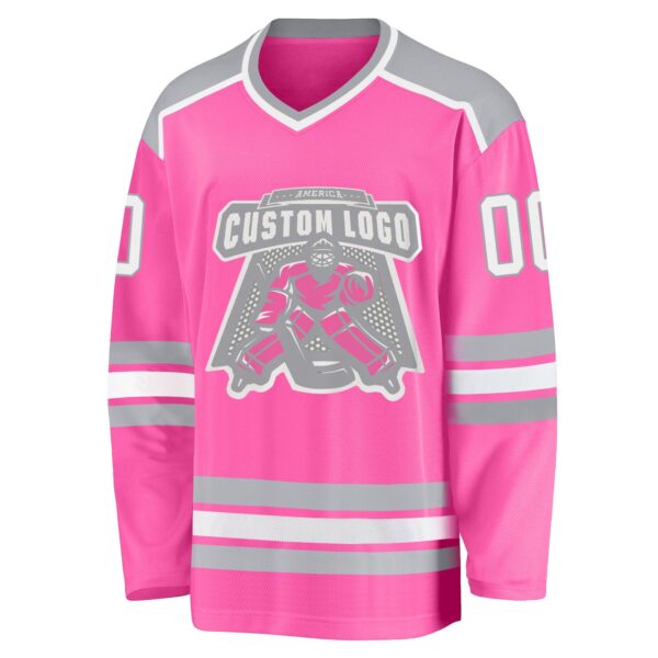 Custom Pink White-Gray Hockey Jersey - Image 2