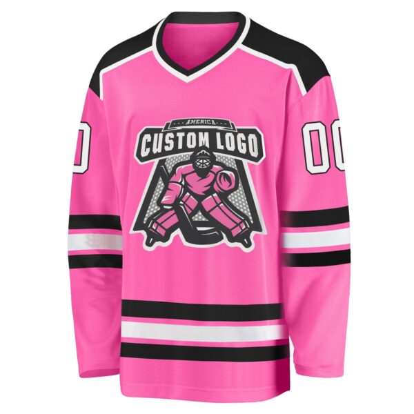 Custom Pink White-Black Hockey Jersey - Image 2