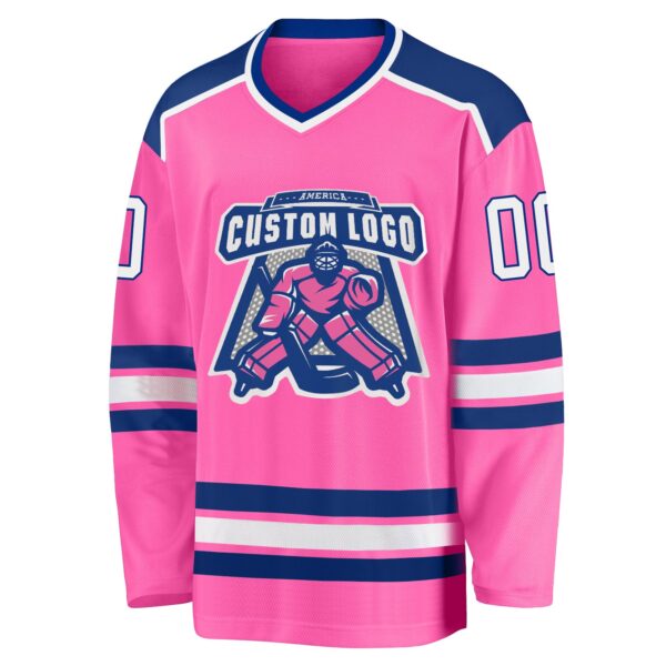 Custom Pink White-Royal Hockey Jersey - Image 2